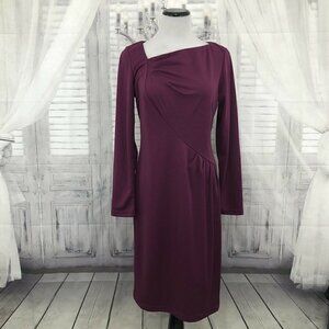 Mark Zunino Small Solid Purple Long Sleeve Dress Asymmetrical Neck Modest